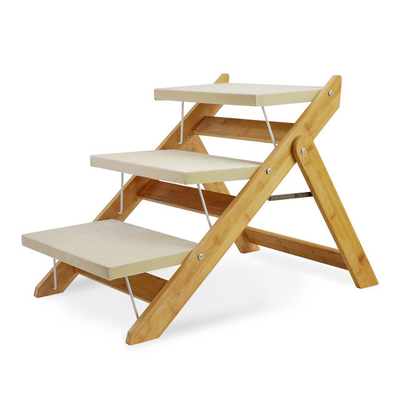 52cm Foldable Dog Car Steps Ramp 7kg Wooden Dog Steps For Bed