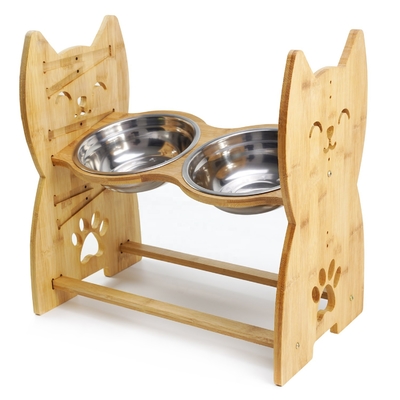 23.8cm BV Adjustable Raised Dog Bowls Bamboo Stand Sloped