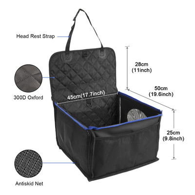 Waterproof Dog Car Booster Seat Pet Front Protector Seat with Non-slip Bottom Storage Pocket and removable and washable