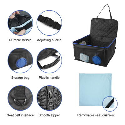 Waterproof Dog Car Booster Seat Pet Front Protector Seat with Non-slip Bottom Storage Pocket and removable and washable